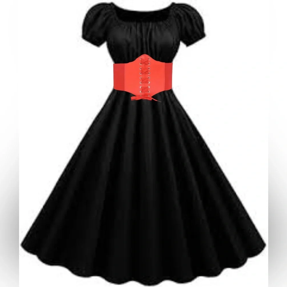 Corset Style Wide Girdle Red Fashion Elastic‎ Faux Leather Skinny Elastic Belt